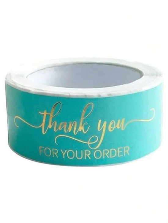 Mint Green Gold Foil Thank You Stickers 3x1 Rectangle Packaging Shipping 125 Pc