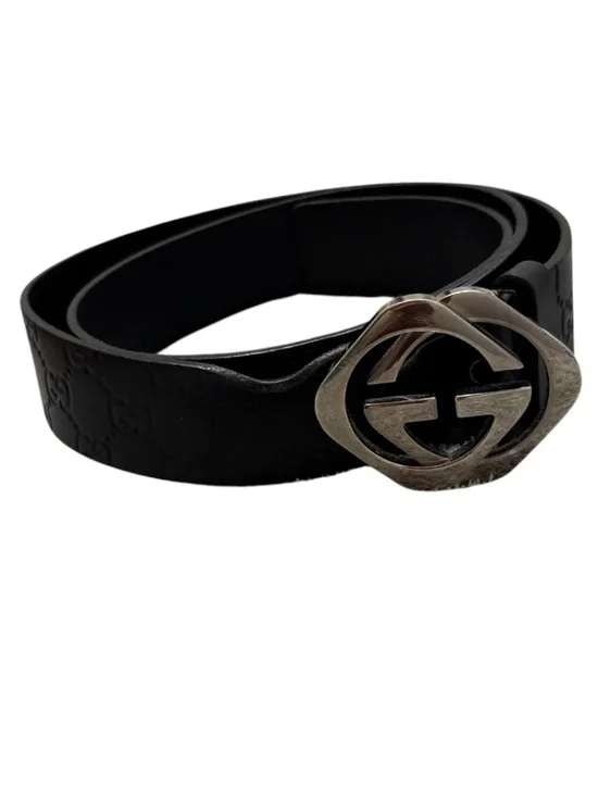 Gucci Interlocking GG Buckle Belt Black Guccissima Leather 95-38 182120 525040