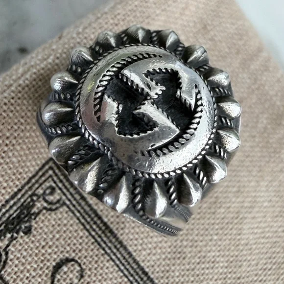 GUCCI AG925 Interlocking G GG Logo Ster Silver Signet Ring Size IT 13/ US 6.75