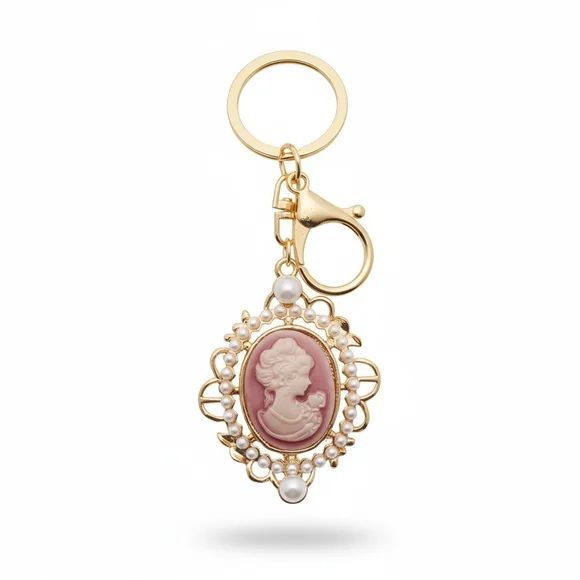 Gold‎ Cameo Pearl Keychain - Available In Six Colors