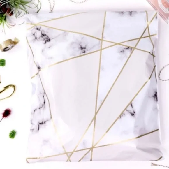 Set of 20 6”x9” Poly Mailers Marble and Gold Geometric Design Packages Supplies