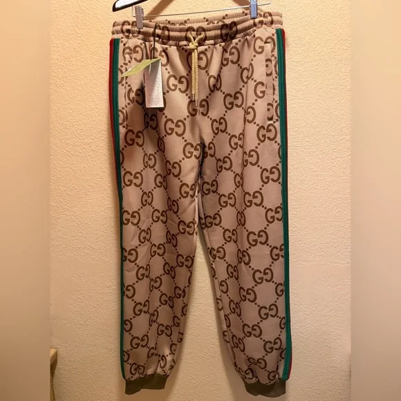 New Authentic Gucci GG Jumbo Logo Sweatpants Tan Brown XXL Waist 38 40 42 44