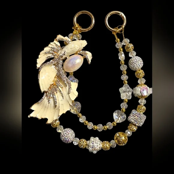 Elegant Gold and Cream Koi Fish Bag Charm