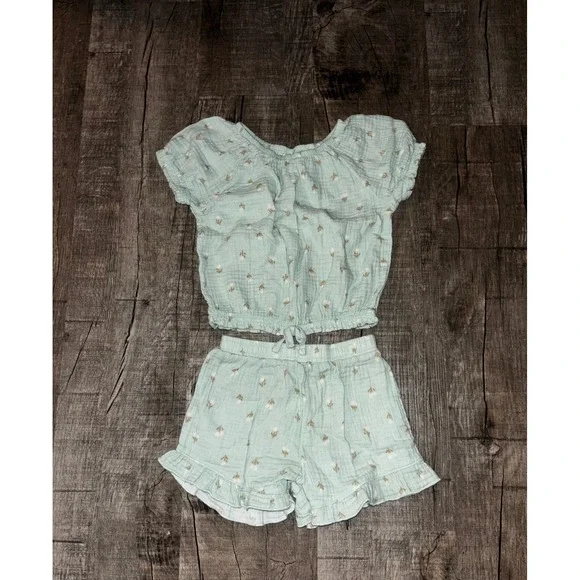 Member's Mark Girls Mint Green Floral Cotton Gauze Top and‎ Shorts Set 4T