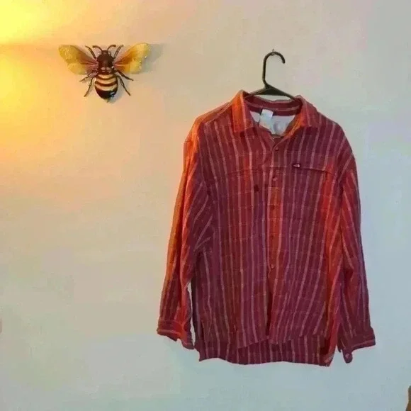 The North Face button up shirt, red and white, size medium