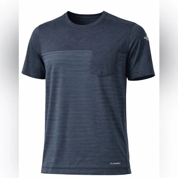 The North Face FlashDry Men’s Blue Stripe Pocket Tee Size M