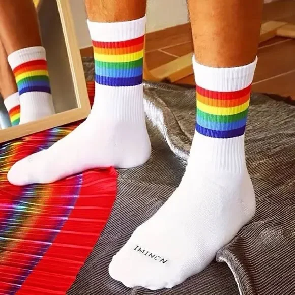 Pride Rainbow Unisex Crew Athletic Socks -Q