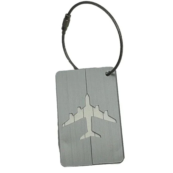 Silver Luggage Tag LOT 2 Airplane Travel Suitcase‎ Label Aluminum Secure Cable