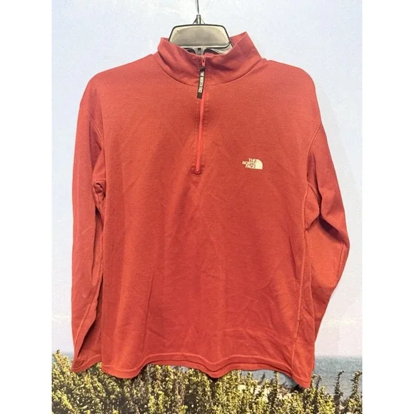 VINTAGE The North Face M Orange Red Baselayer 1/4 Zip‎ Made in USA Polartec