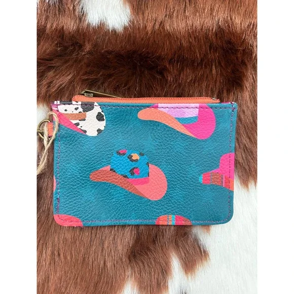 Cutchfly Studio Western‎ Cowboy Hat Wristlet Card Holder Wallet Teal
