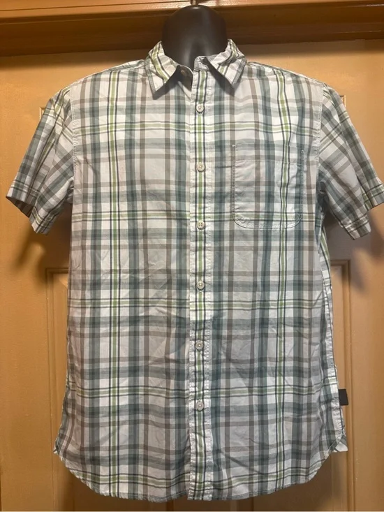 The North Face Men's Short Sleeve Plaid Button-Down Shirt White & Green Sz M