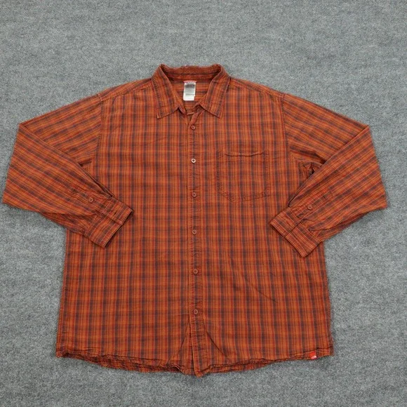 The North Face Shirt Mens XL Orange Plaid Long Sleeve Button Front Cotton Pocket