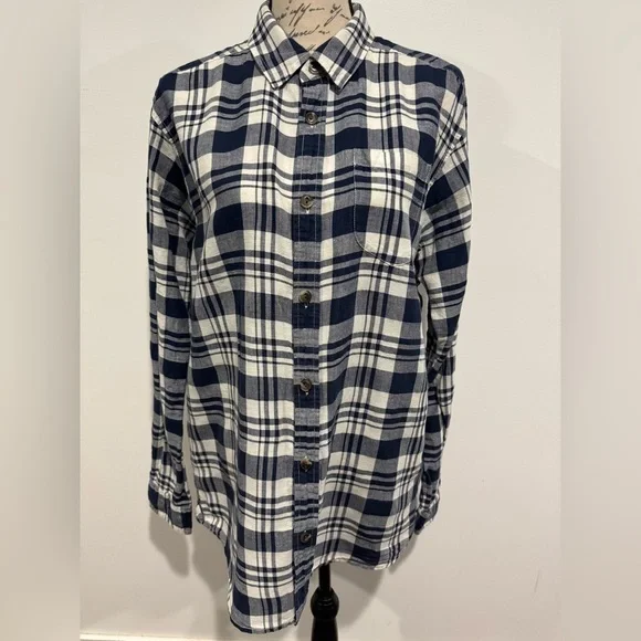 The North Face Plaid Linen Blend Shirt Long Sleeve Blue White Men's Size Large