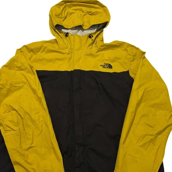 The North Face HyVent Rain Jacket Mens XL Yellow Black Colorblock Vintage Hooded