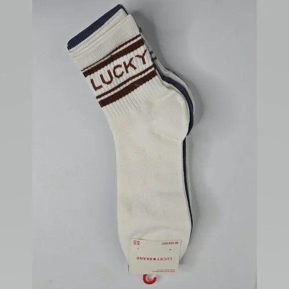 Lucky Brand 5 Pairs Pack Mens Mid Crew Socks NEW White Blue Shoe Size 6-12