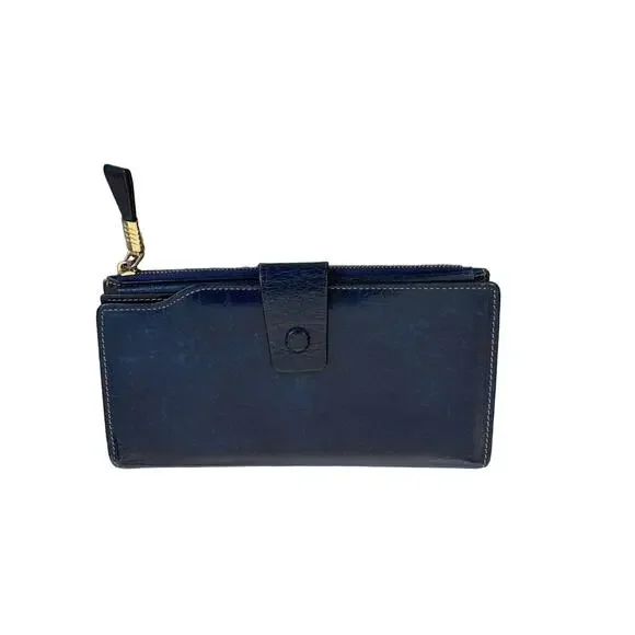 leather bifold wallet deep blue multi card holder