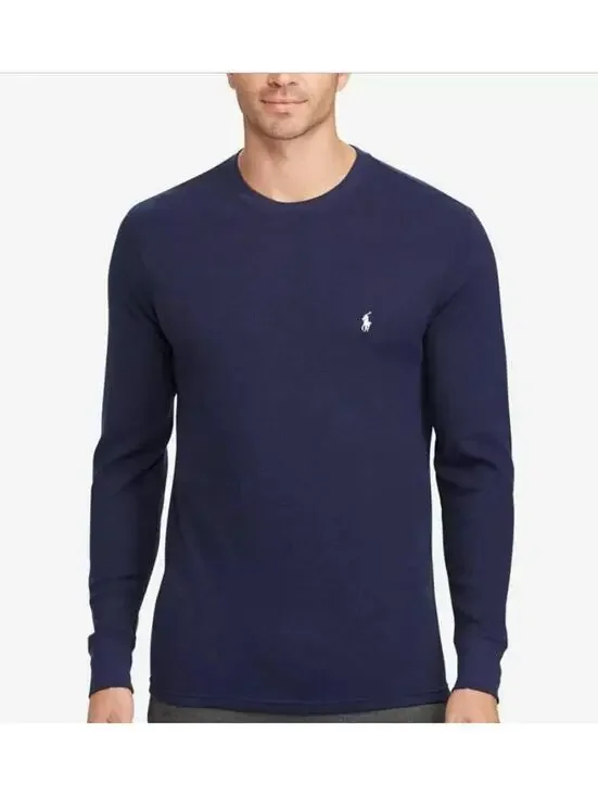 Polo Ralph Lauren Sleepwear Waffle Knit Thermal Shirt Navy Long Sleeve M