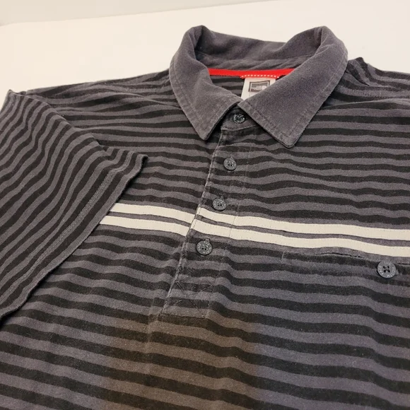 The North Face Polo Shirt Mens XL Black Gray Striped Cotton Short Sleeve ACWA