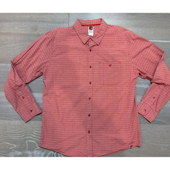 The North Face Mens Red Micro Check Button Down Long Sleeve Shirt Large DD966123