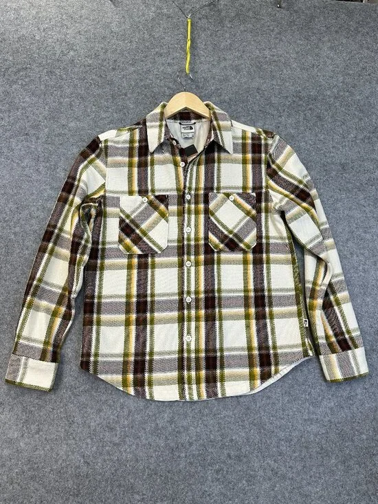 The North Face‎ Valley Twill Flannel Shirt Mens M Olive Yellow White Plaid NWT