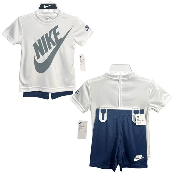 Nike Boys Dri-FIT‎  Athletic T-Shirt & Shorts Outfit Set Size 4 Navy Blue White