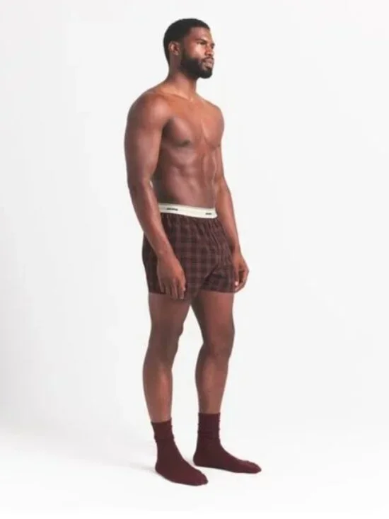 NEW SKIMS Men's Cotton Poplin Logo Band Boxer Shorts Ash Red Plaid Large NWT