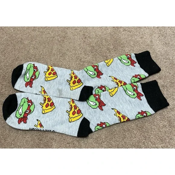 RAPHAEL NINJA TURTLES PIZZA SOCKS teenage tmnt gray retro ADULT CREW