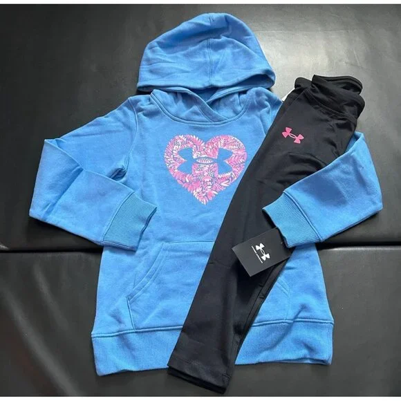 NWT Under Armour Floral Hoodie & Leggings Set Girls size 5
