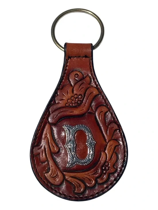 Leegin Silver Creek Leather Key Fob Initial D Hand Tooled USA Vintage