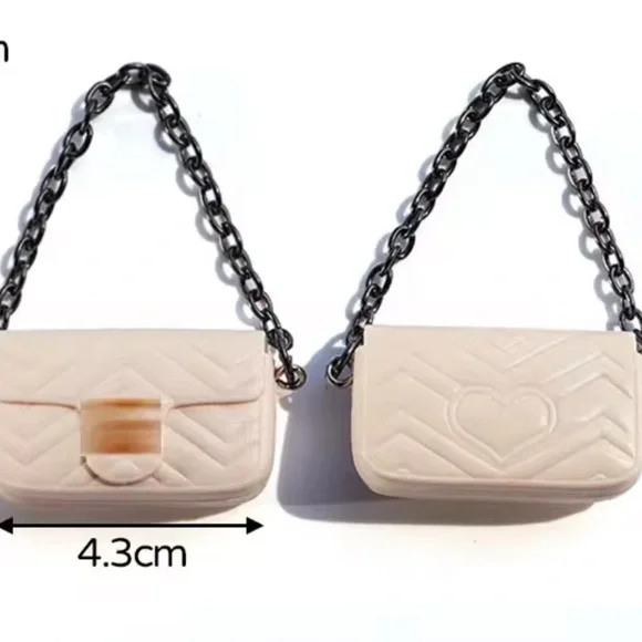 Mini White Quilted Crossbody Keychain Purse Charm w/ Chain Strap Gift Box