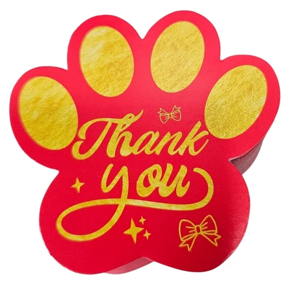 Thank You Paw Cards In Red And Gold. 100 Count, 3.14