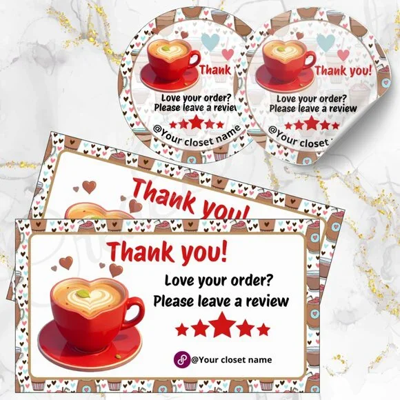 120 Pack Coffe Personalized Thank You Cards & Stickers
