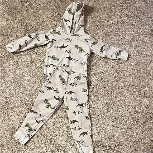 Kids Dinosaur Print sweat outfit -tan and Green