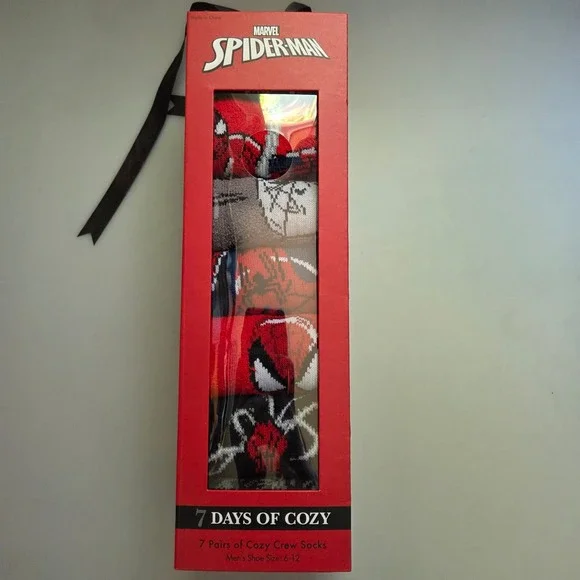 Marvel Spider-Man 7 Days of Cozy Men's Crew Socks 7 Pair Gift Set Size 6-12 NEW
