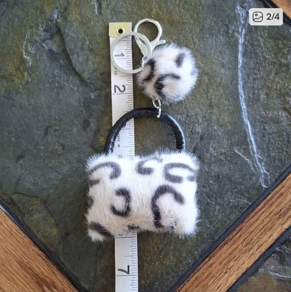 Green & Black Faux Fur Purse Charm/Keychain