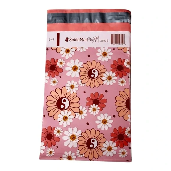 10 6”x9” Poly Mailers-Pink Floral with Yin Yang Design