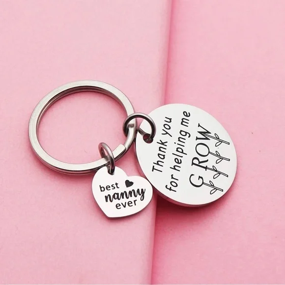 Silver Keychain with Heart and Round Charms for nanny
