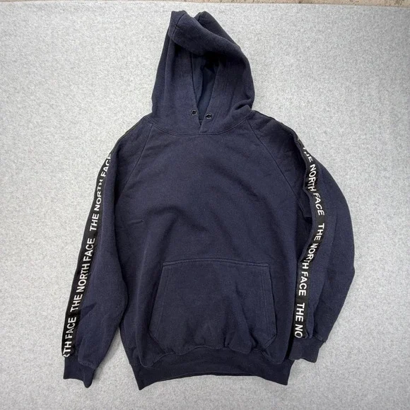 The‎ North Face Navy Blue Logo Tape Sleeve Hoodie Mens Medium Fleece Sweatshirt