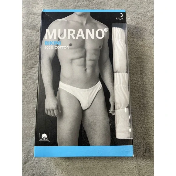 Murano Bikini Briefs 3 Pack Mens‎ XL 40-42 White 100% Cotton Tagless