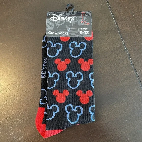 NEW Mickey Mouse Crew Socks Unisex Adult Red And Black Mickey Heads Size 9-13