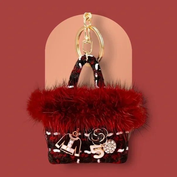 🆕 Mink Small Fragrance Holder - Women's Bag Pendant Key Chain Ring - Lux Red