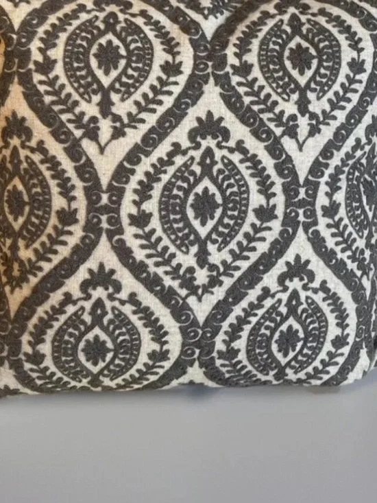 NWT 20” Sq Pillow Linen Charcoal Pewter Gray Embroidery Art Deco