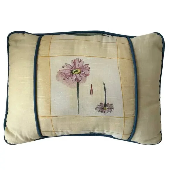 CROSCILL ACCESSORIES Throw Pillow Yellow Floral Cottage Core Blue Cord USA 15x11