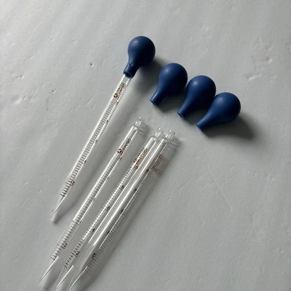 4-Pack 10ml Glass Graduated Transfer Pipettes w/Blue Rubber Bulbs Lab Supplies