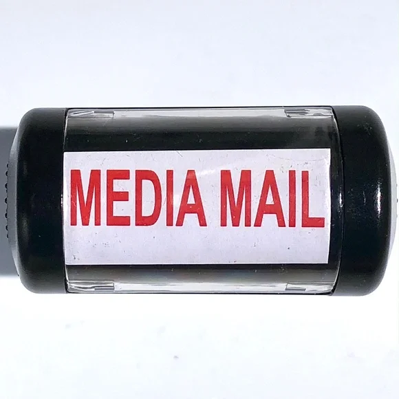 ExcelMark Media Mail Rubber Stamp Self-Inking red ink with clear stamping window