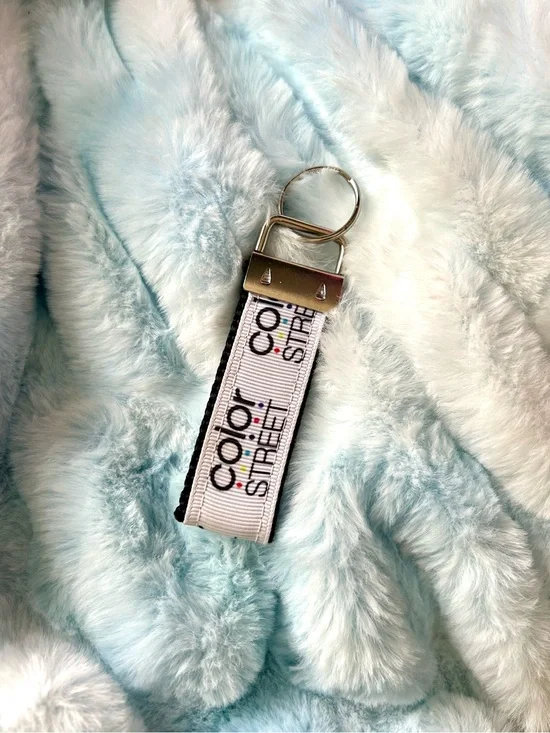 Color Street White Keychain Strap with Multicolor Logo