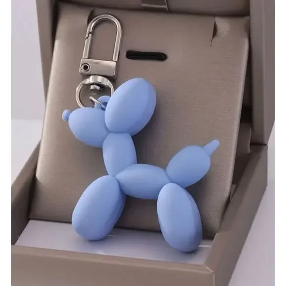 NWT Purple & Silver Metal Trendy Laser Art Balloon Dog Puppy Colorful Keychain