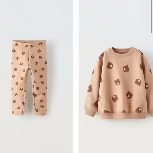 Zara Kids Light Brown Bear Pattern Sweatshirt