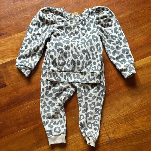 Greyson mini Kids Leopard Print Matching Set - Gray and Cream