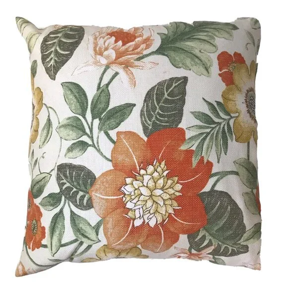 Newport orange flowers‎ cotton feather throw sofa pillow zip 18